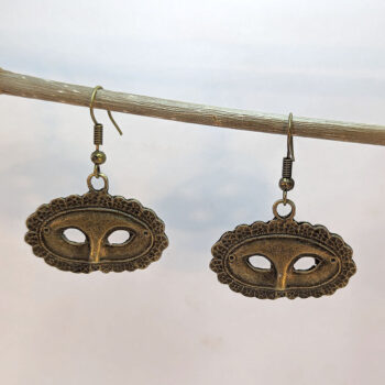 Antique Bronze Opera Mask Maskerade Earrings - Image 5