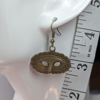 Antique Bronze Opera Mask Maskerade Earrings - Image 6