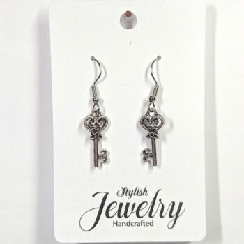 Antique Silver Small Rounded Master Key Earrings - Image 5