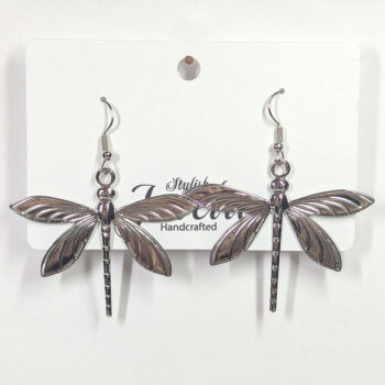 Large Silver Lightweight Filigree Dragonfly Earrings - Image 5