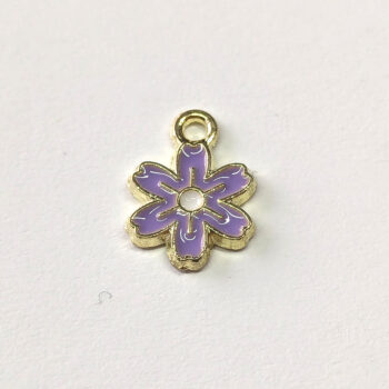 Dainty Purple Six Petal Flower Enamel Charm Gold