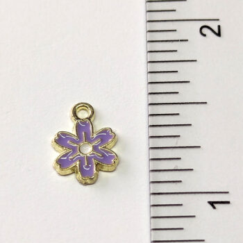 Dainty Purple Six Petal Flower Enamel Charm Gold - Image 2