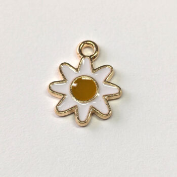 White and Brown Sunflower Flower Enamel Charm Gold