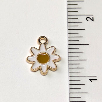 White and Brown Sunflower Flower Enamel Charm Gold - Image 2