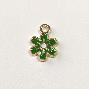 Dainty Dark Green Six Petal Flower Enamel Charm Gold - Image 3