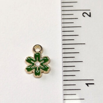 Dainty Dark Green Six Petal Flower Enamel Charm Gold - Image 4