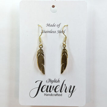 Stainless Steel Delicate Solid Leaf Feather Gold Earrings - Image 4