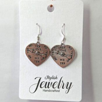 Antique Silver Yes No Love Fixed Heart Spinner Earrings - Image 5