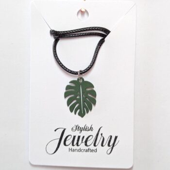 Green Monstera Leaf Pendant Necklace - Image 6