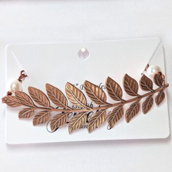Antique Copper Large Fern Leaf Branch White Beads Bracelet - Image 5