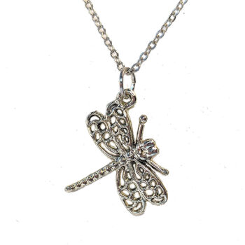 Flying Hollow Dragonfly Necklace Antique Silver