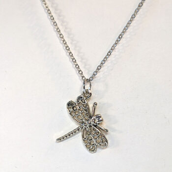 Flying Hollow Dragonfly Necklace Antique Silver - Image 4