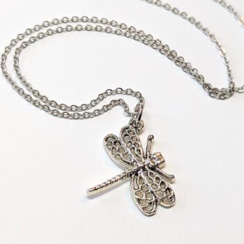 Flying Hollow Dragonfly Necklace Antique Silver - Image 3