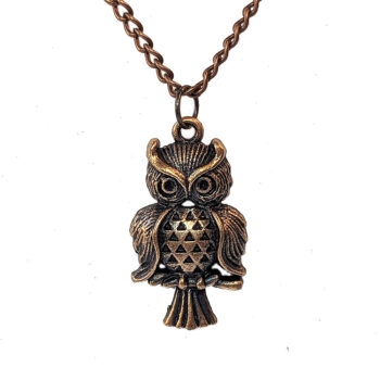 Antique Copper Owl on Branch Charm Necklace