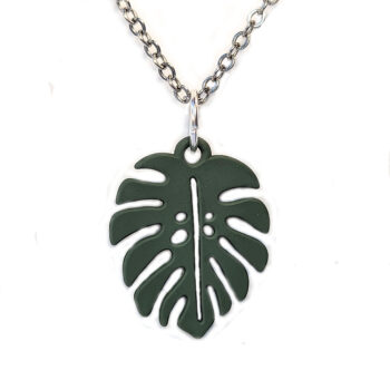 Green Monstera Leaf Pendant Necklace