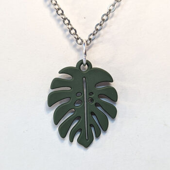 Green Monstera Leaf Pendant Necklace - Image 4