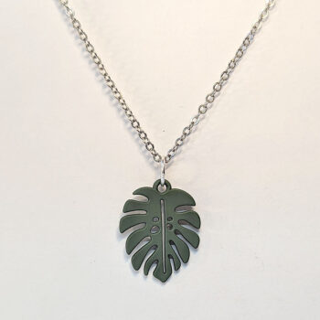 Green Monstera Leaf Pendant Necklace - Image 3