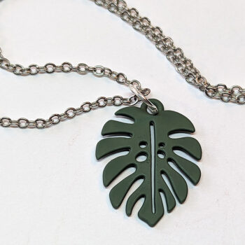 Green Monstera Leaf Pendant Necklace