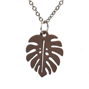 Brown Monstera Leaf Pendant Necklace