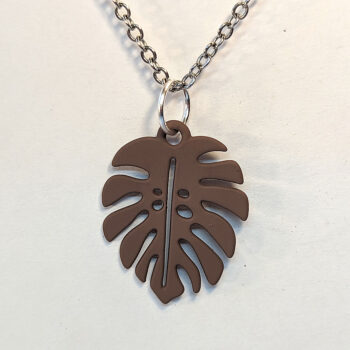 Brown Monstera Leaf Pendant Necklace - Image 4