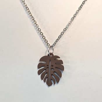 Brown Monstera Leaf Pendant Necklace - Image 3