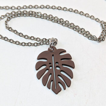 Brown Monstera Leaf Pendant Necklace - Image 5