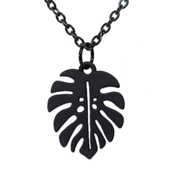 Black Monstera Leaf Pendant Necklace