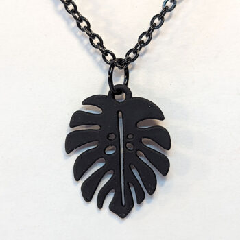 Black Monstera Leaf Pendant Necklace - Image 4