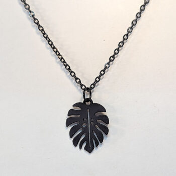 Black Monstera Leaf Pendant Necklace - Image 3