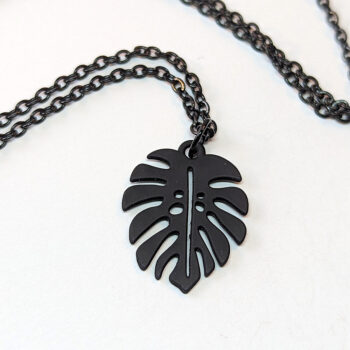 Black Monstera Leaf Pendant Necklace - Image 5