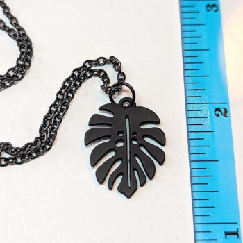 Black Monstera Leaf Pendant Necklace - Image 2