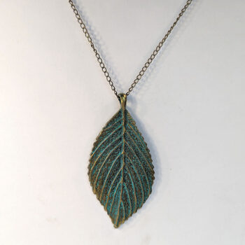 Antique Bronze Patina Large Leaf Pendant Necklace - Image 4