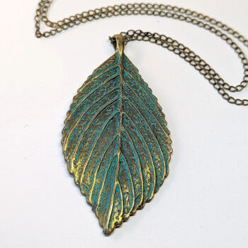 Antique Bronze Patina Large Leaf Pendant Necklace - Image 3