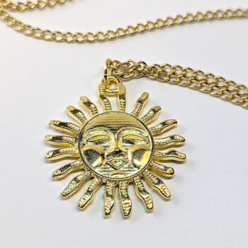 Gold Large Sun Face Necklace - Image 3