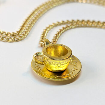 Antique Gold Cup and Saucer Vintage Style Necklace