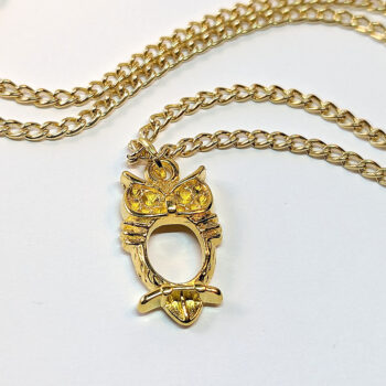 Hollow Oval Owl Pendant Necklace Gold - Image 3