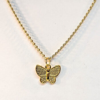 Small Textured Butterfly Gold Necklace - Image 4