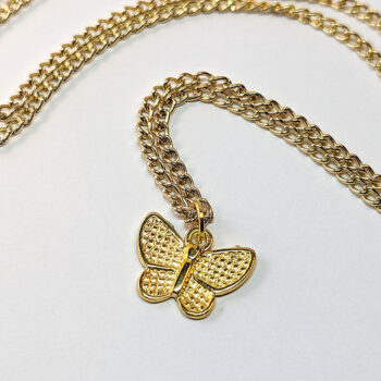 Small Textured Butterfly Gold Necklace - Image 3