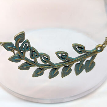 Antique Bronze Patina Curved Branch Leaf Bracelet / Anklet - Image 3