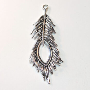 Large Peacock Feather Pendant Antique Silver