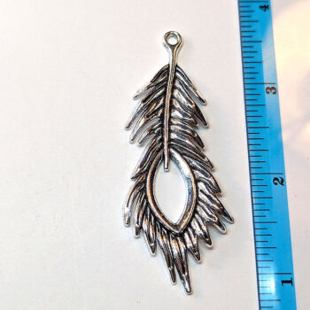 Large Peacock Feather Pendant Antique Silver - Image 2