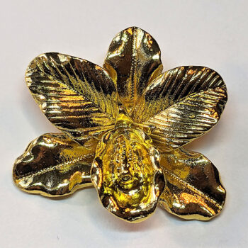 Large Orchid Flower Pendant Antique Gold