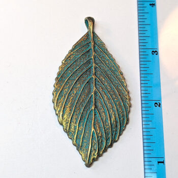 Large Leaf With Veins Pendant Antique Bronze Patina - Image 2