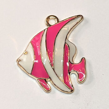 Pink White Angelfish Fish Enamel Charm Gold