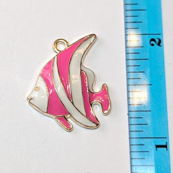 Pink White Angelfish Fish Enamel Charm Gold - Image 2