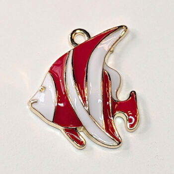 Red White Angelfish Fish Enamel Charm Gold