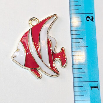 Red White Angelfish Fish Enamel Charm Gold - Image 2