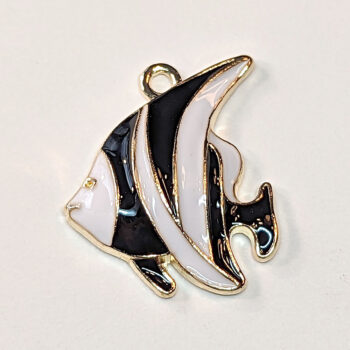 Black White Angelfish Fish Enamel Charm Gold