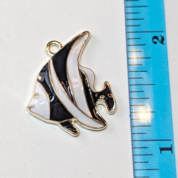 Black White Angelfish Fish Enamel Charm Gold - Image 2