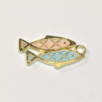 Pink Blue Fish Pair Enamel Charm Gold